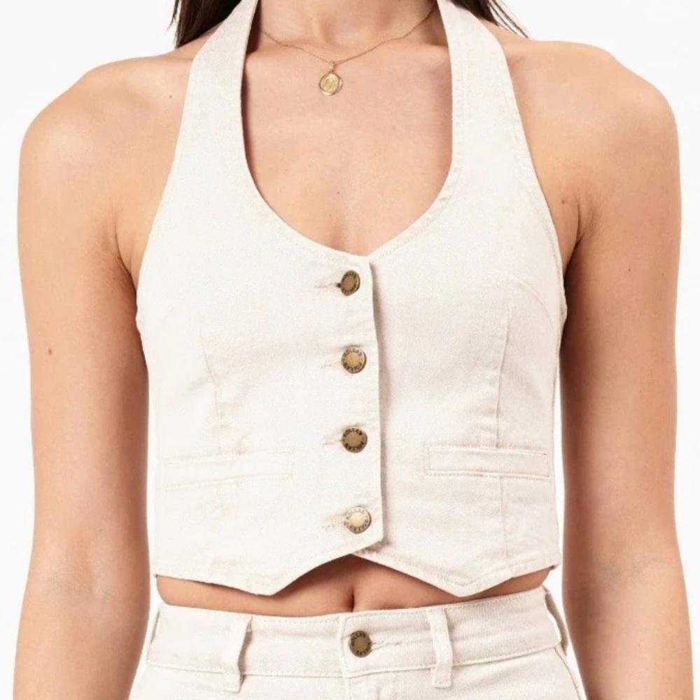 ROLLA'S Cream Button-Up Crop Top